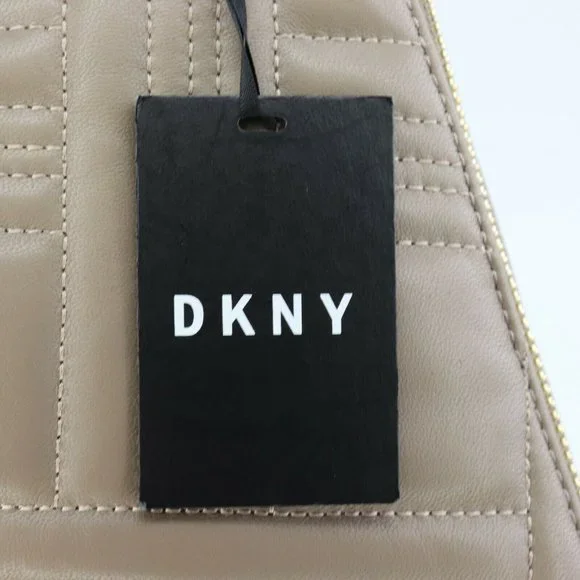 DKNY Allen Small Bucket Crossbody Bag Taupe Quilted Leather Gold Chain MSRP $198 - Picture 6 of 11